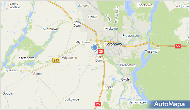 mapa Stary Dwór, Stary Dwór gmina Koronowo na mapie Targeo